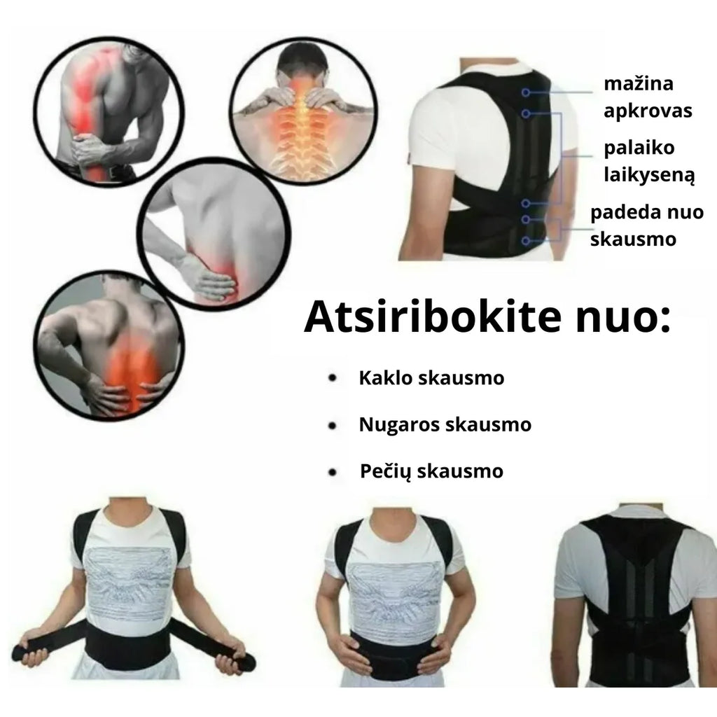 Taisyklingos nugaros laikysenos korektorius moterims ir vyrams